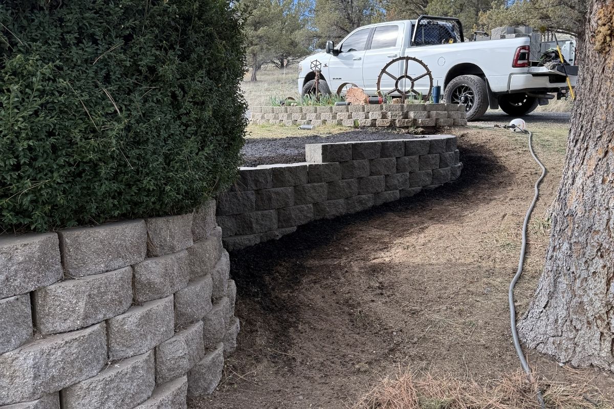 Retaining wall with landscaping